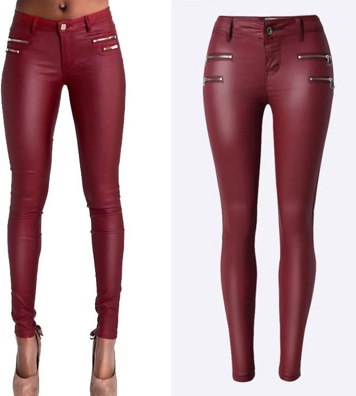 Women's Pu Slim Pants Faux Leather Stretch Skinny Jeans Pencil Pants Biker Pants