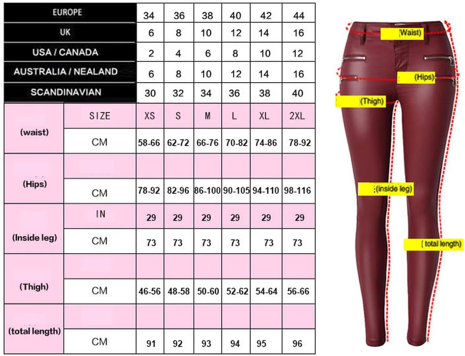 Women's Pu Slim Pants Faux Leather Stretch Skinny Jeans Pencil Pants Biker Pants