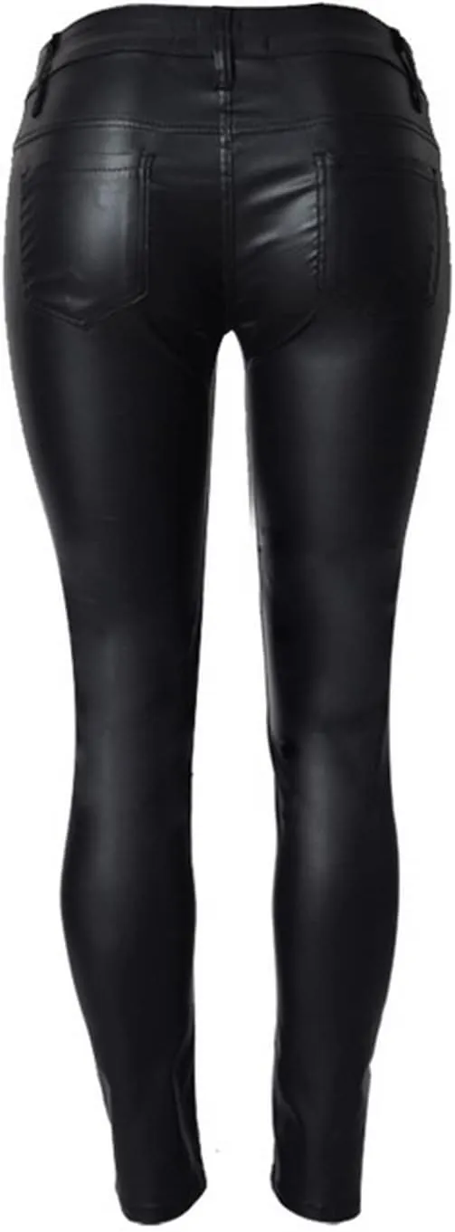 Women's Pu Slim Pants Faux Leather Stretch Skinny Jeans Pencil Pants Biker Pants