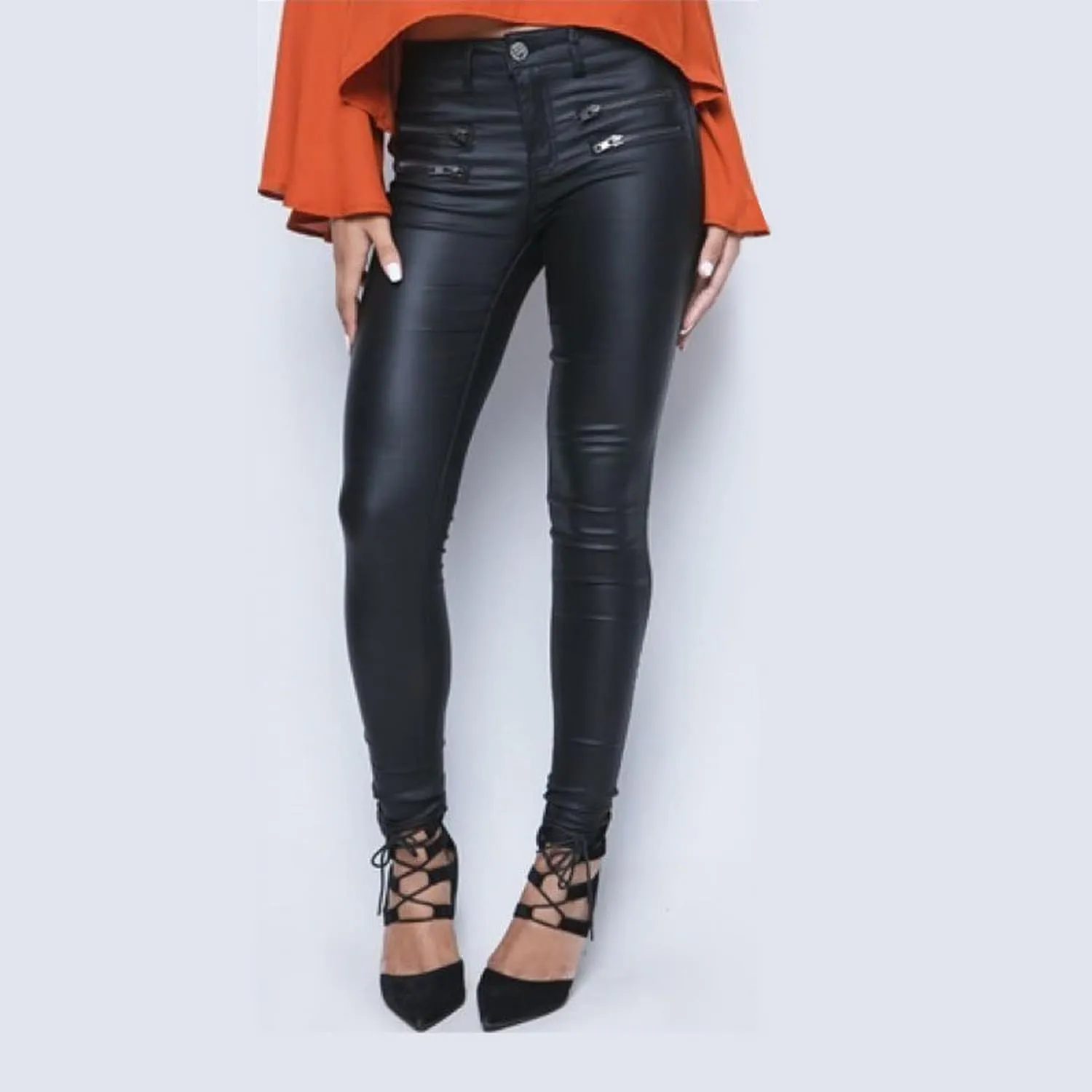 Women's Pu Slim Pants Faux Leather Stretch Skinny Jeans Pencil Pants Biker Pants
