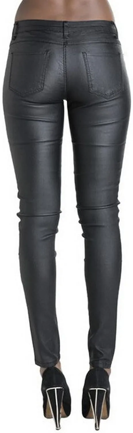 Women's Pu Slim Pants Faux Leather Stretch Skinny Jeans Pencil Pants Biker Pants