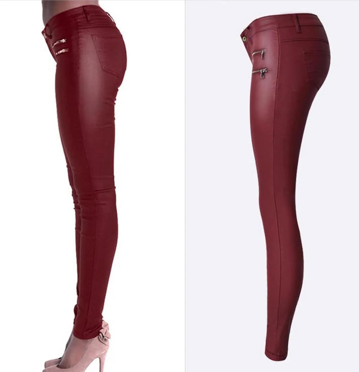 Women's Pu Slim Pants Faux Leather Stretch Skinny Jeans Pencil Pants Biker Pants