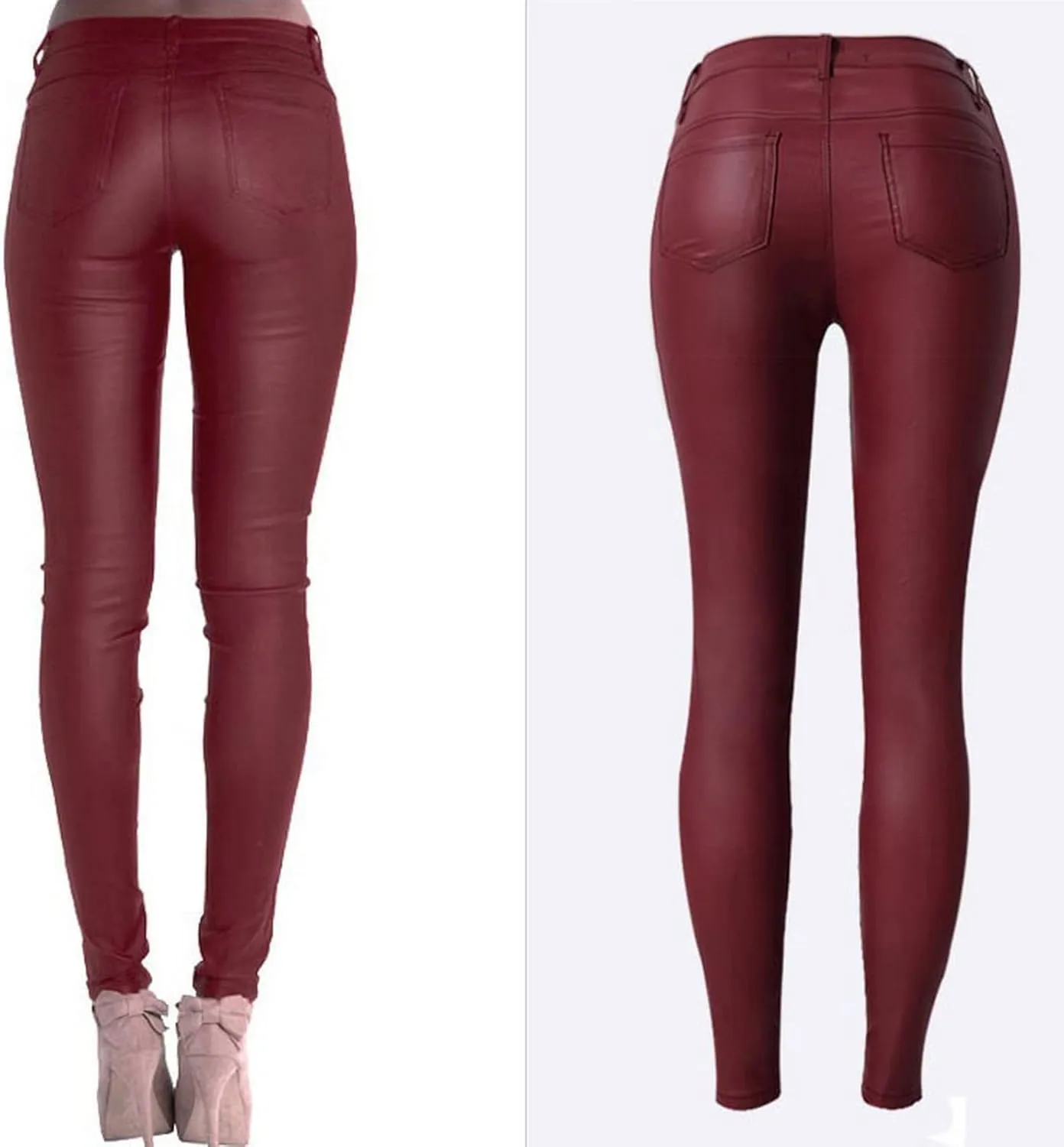 Women's Pu Slim Pants Faux Leather Stretch Skinny Jeans Pencil Pants Biker Pants