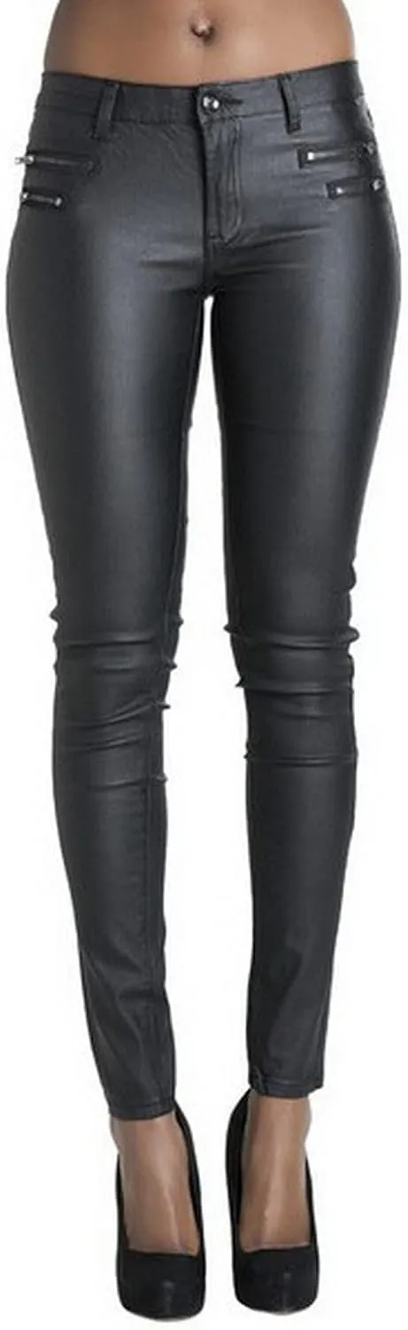 Women's Pu Slim Pants Faux Leather Stretch Skinny Jeans Pencil Pants Biker Pants