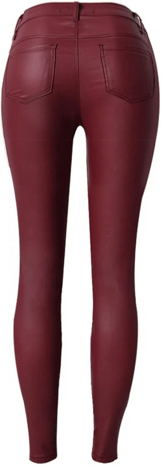 Women's Pu Slim Pants Faux Leather Stretch Skinny Jeans Pencil Pants Biker Pants