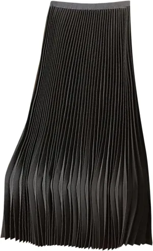 Women's Satin Pleated Skirt Elastic Waist Solid Color Maxi Skirts Plus Size Loose Elegant Long Skirt Casual Skirt