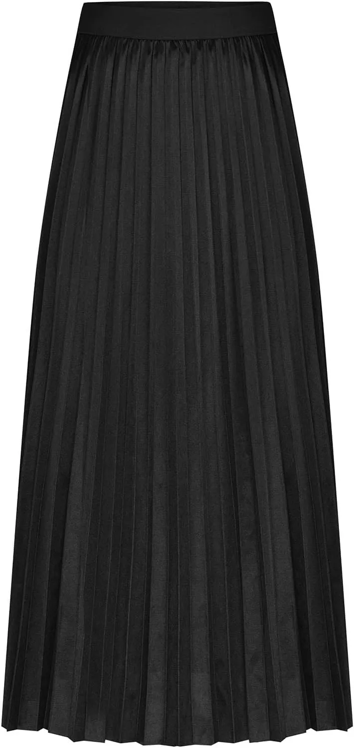 Women's Satin Pleated Skirt Elastic Waist Solid Color Maxi Skirts Plus Size Loose Elegant Long Skirt Casual Skirt