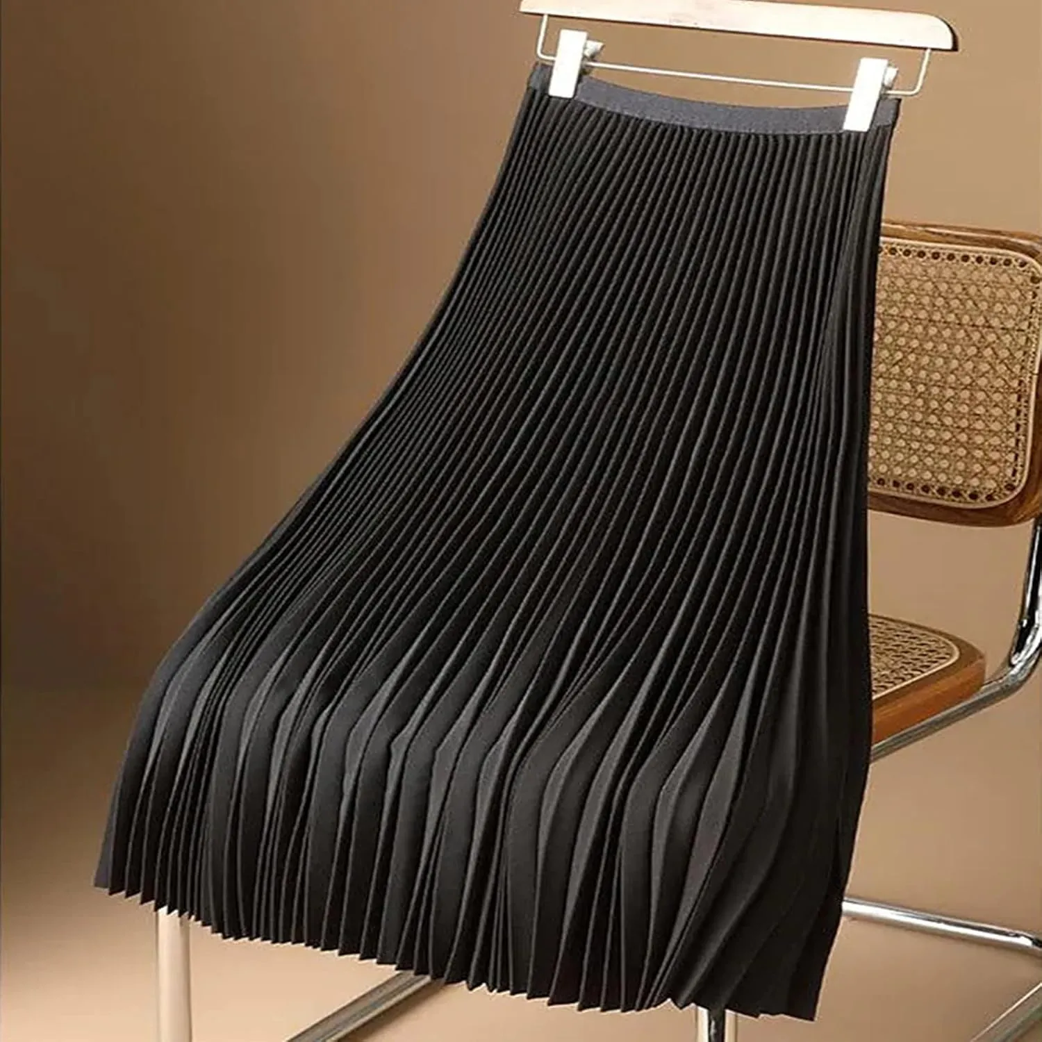 Women's Satin Pleated Skirt Elastic Waist Solid Color Maxi Skirts Plus Size Loose Elegant Long Skirt Casual Skirt