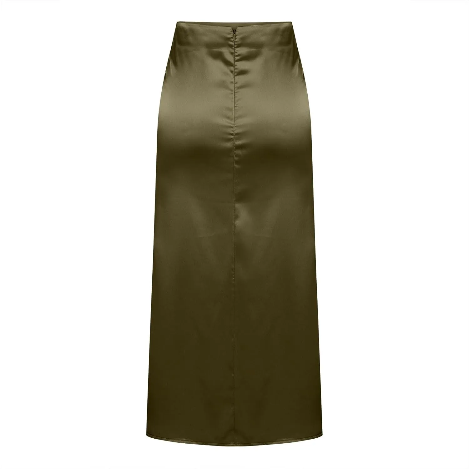 Womens Satin Skirts Business Casual Silk Midi Skirt High Waisted Long Skirts Solid Color Elegant Pencil Work Skirts