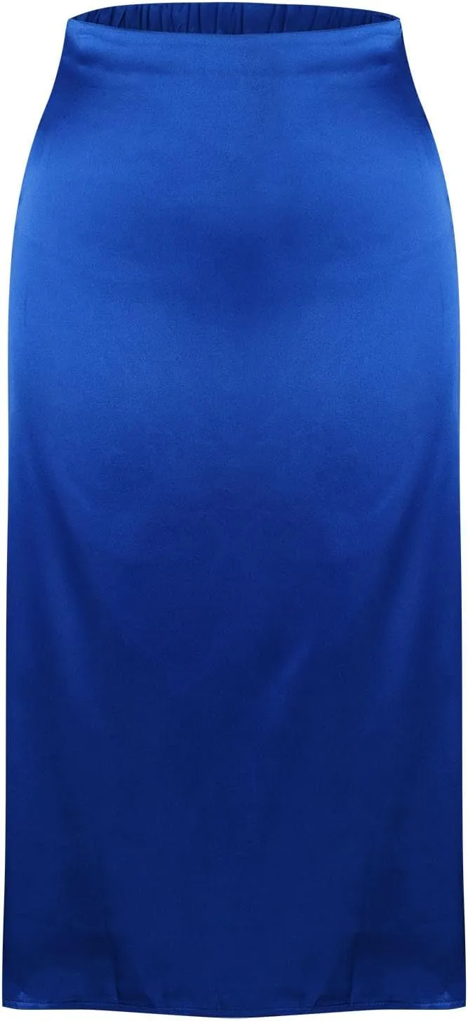 Womens Silk Midi Skirts Summer High Waisted A Line Satin Mermaid Skirt Elegant Work Skirt