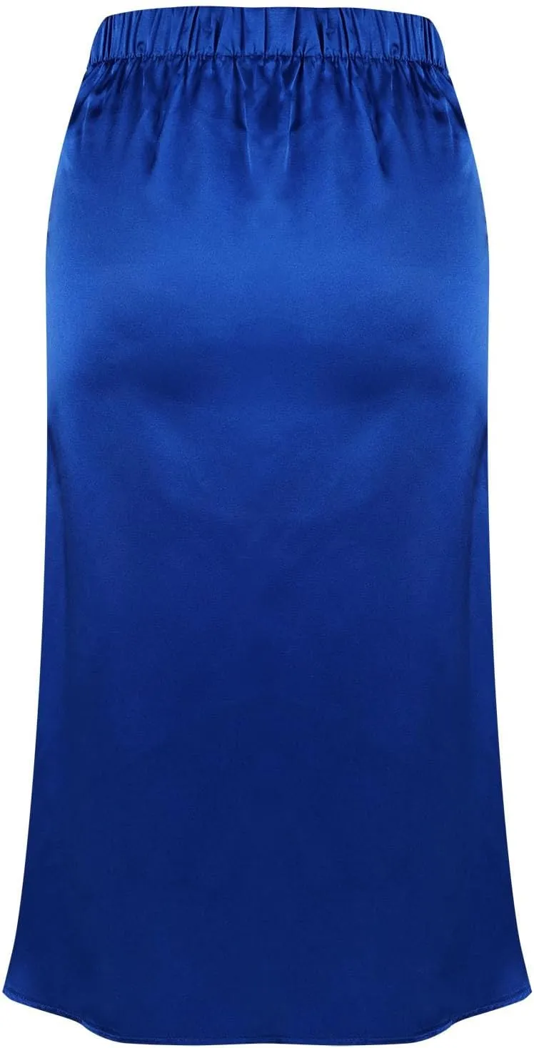 Womens Silk Midi Skirts Summer High Waisted A Line Satin Mermaid Skirt Elegant Work Skirt