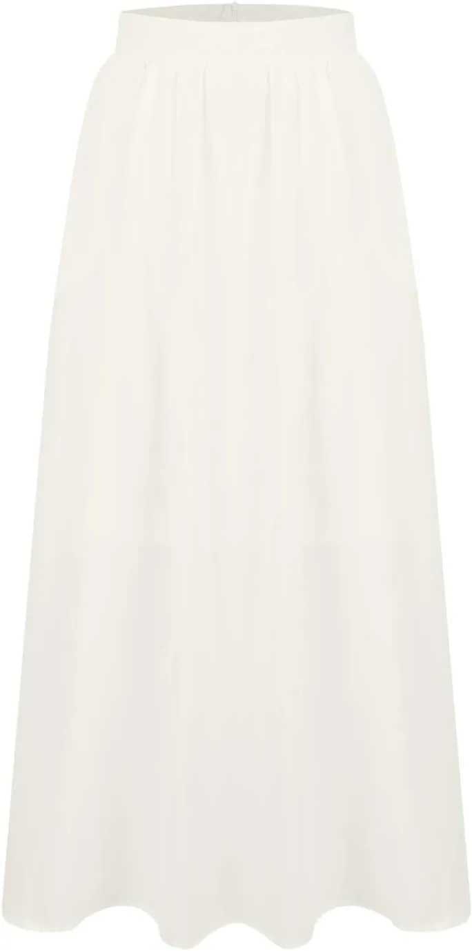 Women's Solid Color Skirts Summer Elegant High Waist Formal Maxi Skorts Casual Fashion Prom Homecoming Swing Skirt
