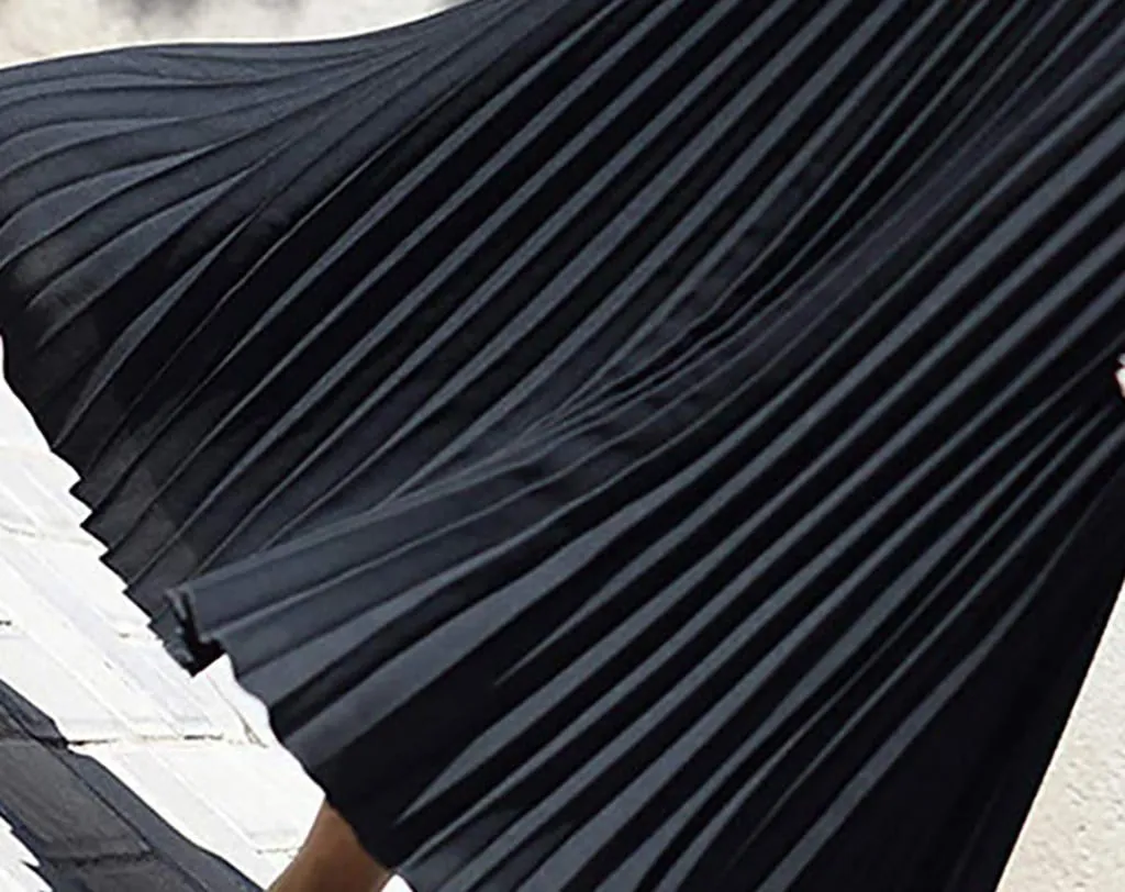 Womens Solid Pleated Elegant Midi Elastic Waist Maxi Skirt