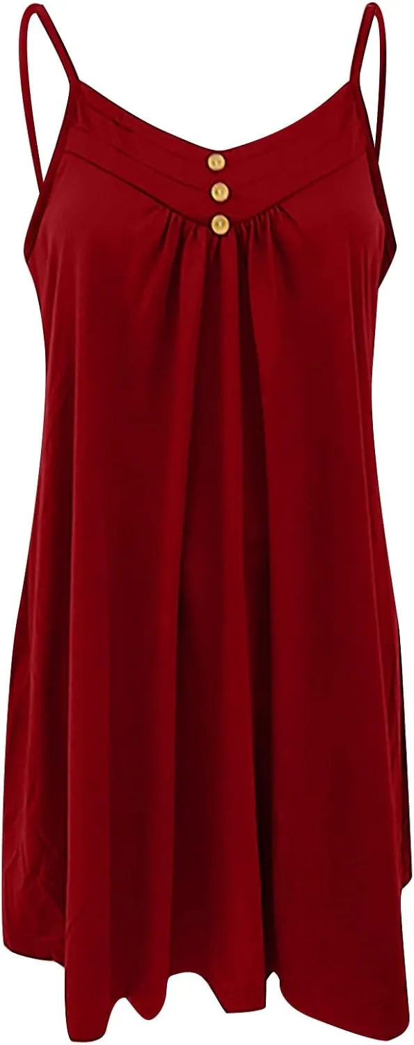 Womens Spaghetti Strap Button Front Mini Dress Casual Sleeveless Flowy A Line Sundress for Summer Vacation 2025