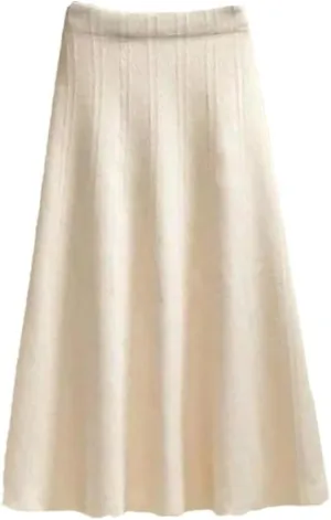 Women's Thickened Knitted Skirt Elastic Waist Solid Color A-Line Pleated Casual Midi Skirts