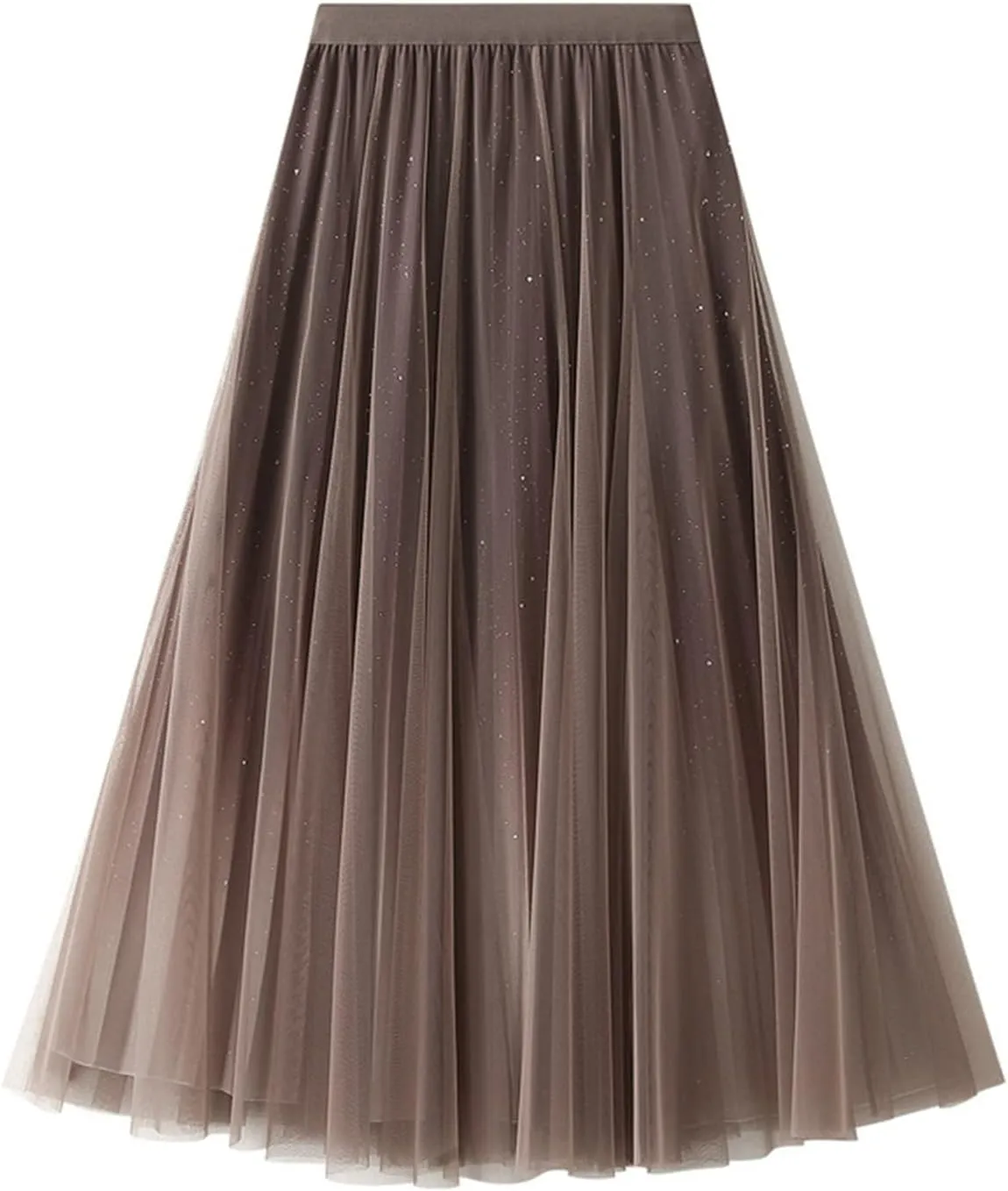 Women's Tulle Skirt Gradient Color Ruffles Pleated Midi Skirts Elastic Waist Maxi Skirt