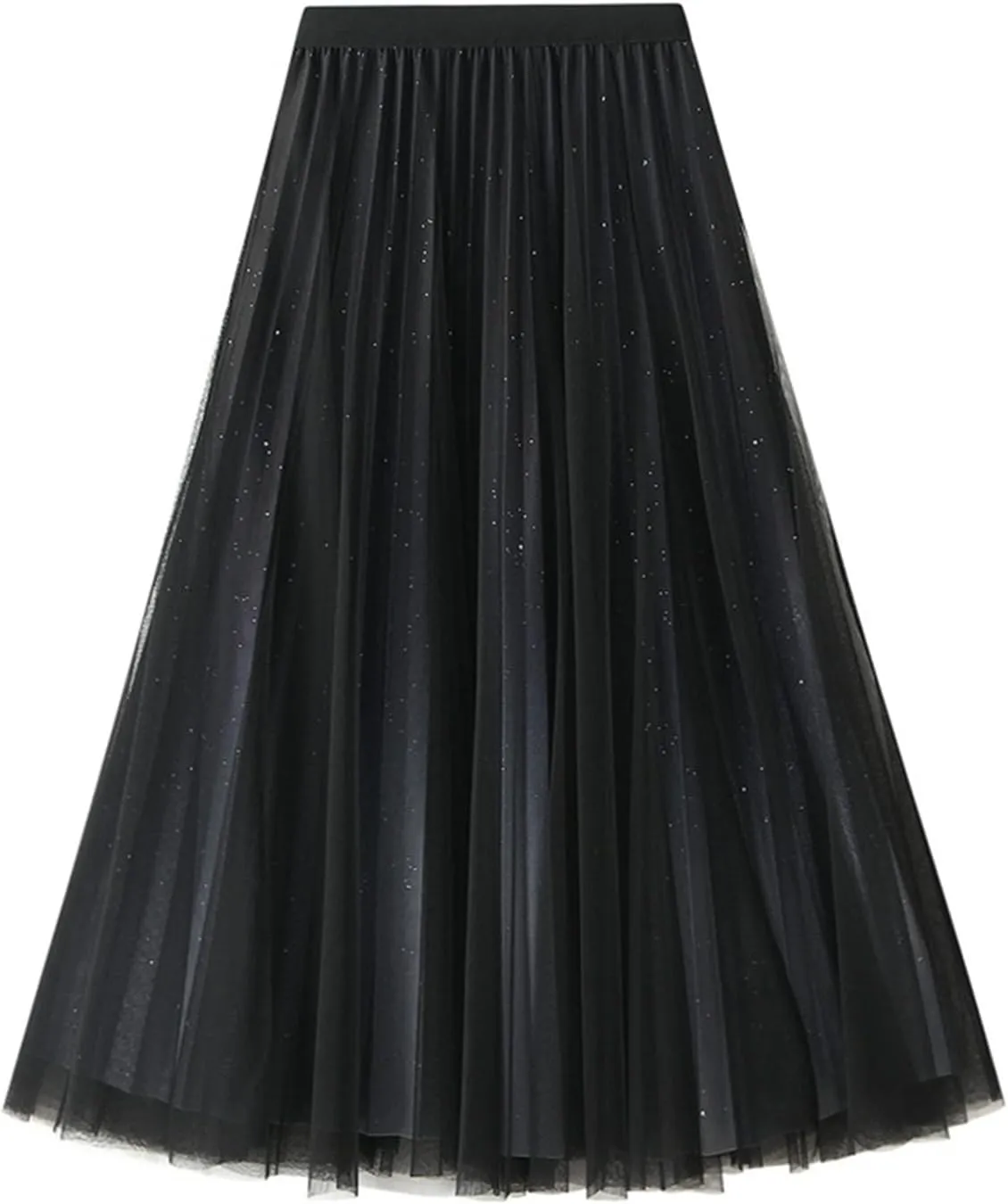 Women's Tulle Skirt Gradient Color Ruffles Pleated Midi Skirts Elastic Waist Maxi Skirt