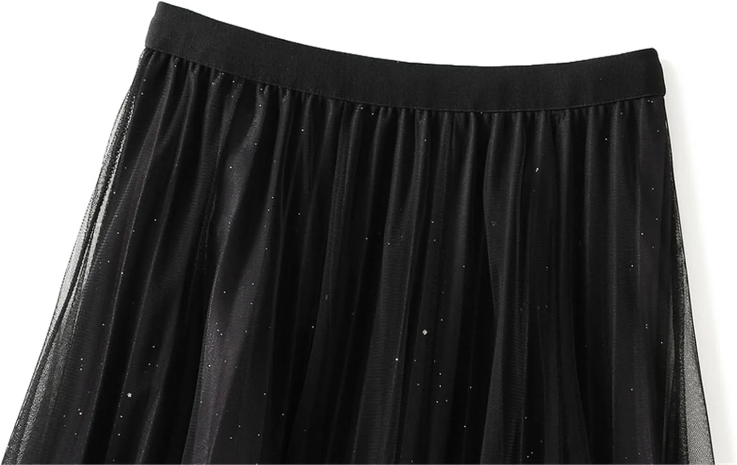 Women's Tulle Skirt Gradient Color Ruffles Pleated Midi Skirts Elastic Waist Maxi Skirt