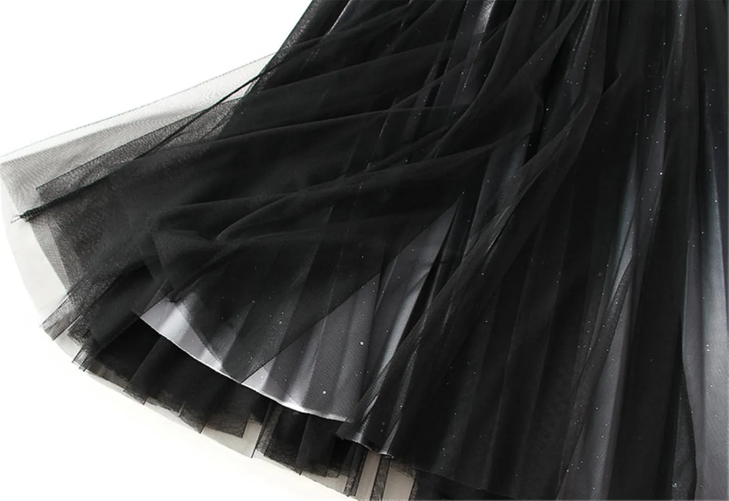 Women's Tulle Skirt Gradient Color Ruffles Pleated Midi Skirts Elastic Waist Maxi Skirt