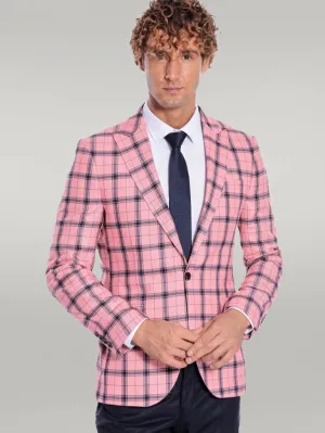 WSS Plaid Slim Fit Pink Men Blazer  - Singen