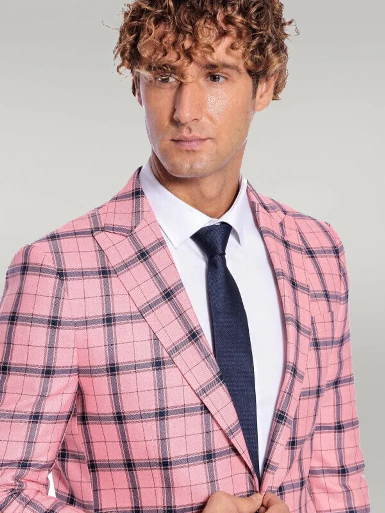 WSS Plaid Slim Fit Pink Men Blazer  - Singen
